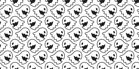 Ghost seamless pattern Halloween spooky vector tile background scarf isolated repeat wallpaper gift wrapping paper devil evil cartoon illustration doodle design