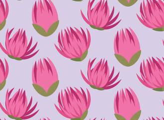 Seamless pattern with red clover buds. Texture with wildflowers in cartoon style.