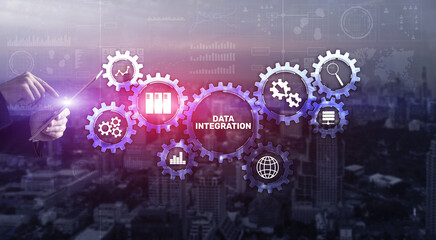 Data integration business internet technology concept. Mixed media