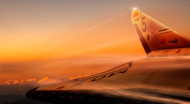 Spaceship flying over Planet Mars - Powered by Adobe