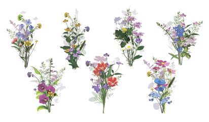 A set of bouquets of wild flowers