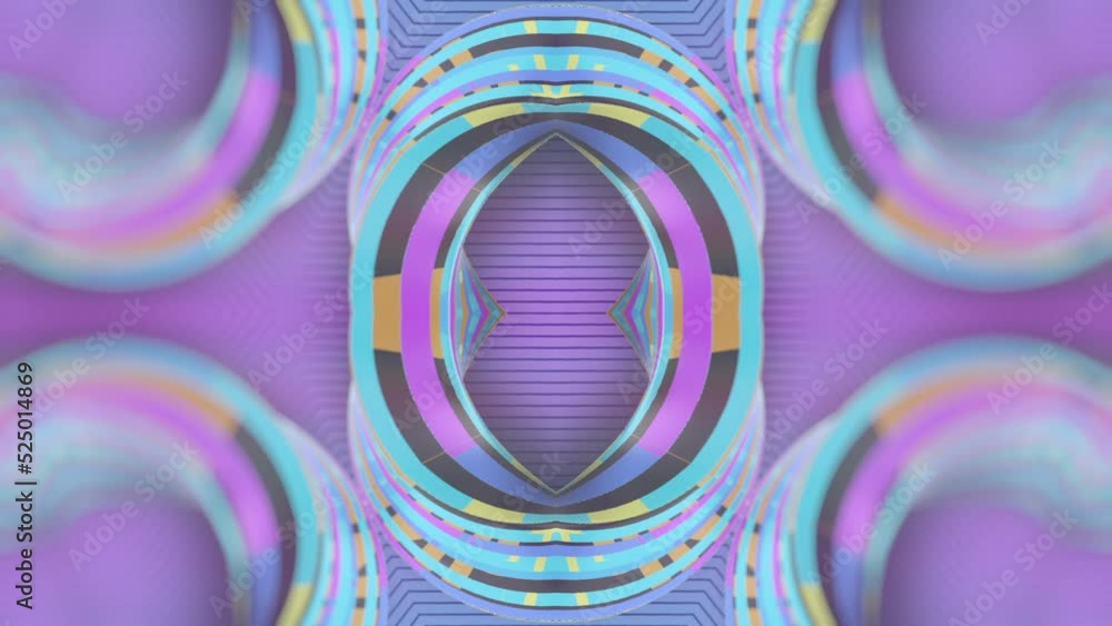 Poster pattern from a group of curved shapes in neon color. 3d rendering loop animation
