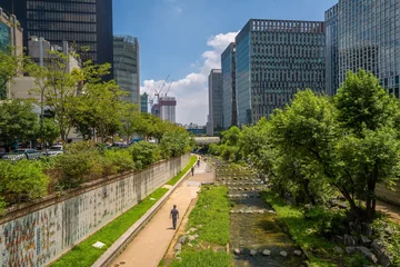 Foto op Plexiglas anti-reflex Cheonggyecheon, a modern public recreation space in downtown Seoul, South Korea © f11photo