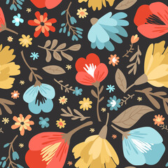 Flowers seamless pattern. Modern vector flat illustration. For fabric, wrapping paper, wallpaper.