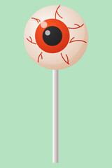 Halloween candy. Sweet candies, a scary lollipop in the form of an eye. Children's sweets, Sweets or treats . Vector illustration