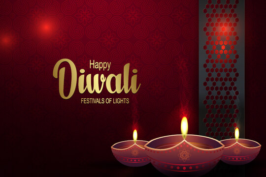 Diwali day oil lamp design. Indian Hindu festival of lights Deepavali