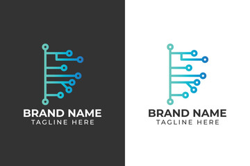 logo half brain tech gradient template design 
