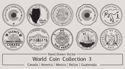 Hand Drawn Vector World Coin Collection 3