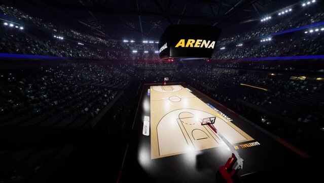 Basketball Arena with people crowds 3d render High quality 4k footage