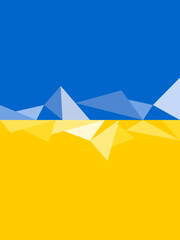 The flag of Ukraine is blue and yellow. Vertical national poster with abstract triangles. Vector.