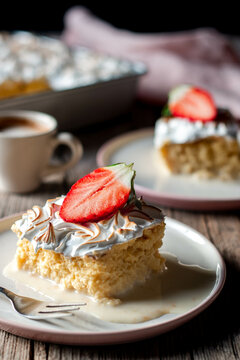 Tasty three milk cake with strawberry