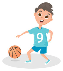 A child is playing basketball.A young athlete and a basketball.Vector illustration.