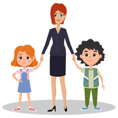 A young mother with children.Children hold their mother's hands.Vector illustration.