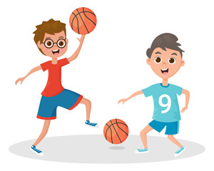 Children play basketball.Young athletes and a basketball.Vector illustration.