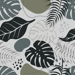 Abstract Floral seamless pattern with leaves. tropical background	
