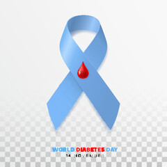World diabetes day awareness ribbon on transparent background.