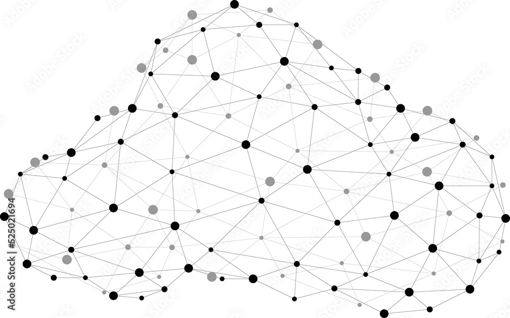 Poster Abstract connecting dots and lines with Cloud computing technology on white and grey background.