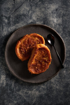 Appetizing traditional torrija served on plate