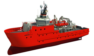 Fototapeta premium Response and Rescue Ship 3D rendering vessel on white background