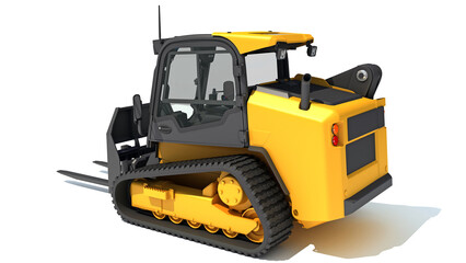 Tracked Skid Loader heavy construction machinery 3D rendering on white background