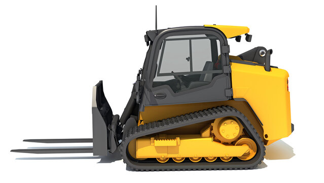 Tracked Skid Loader heavy construction machinery 3D rendering on white background