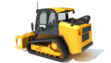 Fototapeta premium Tracked Skid Loader heavy construction machinery 3D rendering on white background