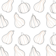 pumpkin seamless vector pattern on white background. Hand drawn autumn pumpkin background design for wrapping and digital paper.