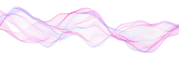 Colorful wave of streaming particles on a white background. Abstract background with dynamic elements of waves. 3d