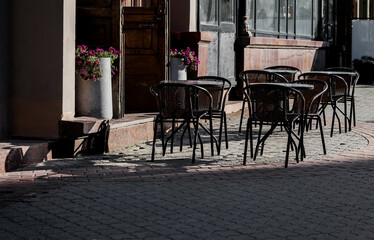 empty outdoor cafe terrace