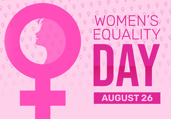 Equality Day of Women in Pink Color with Sign and Portrait. National women's equality day wallpaper background