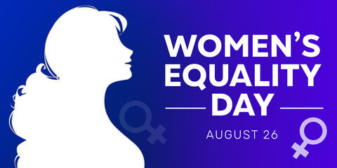 Women's Equality Day Minimalist modern banner in blue color with a white portrait design
