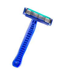 New disposable shaving razor isolated on a white background. Skin care, cosmetics, and beauty concept.