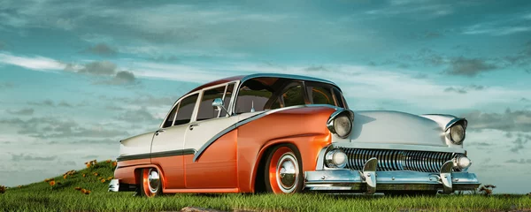 Wall murals Cars vintage car and grassland.