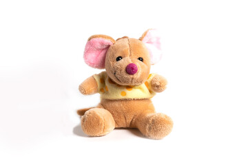 Fluffy toy mouse isolated on white background