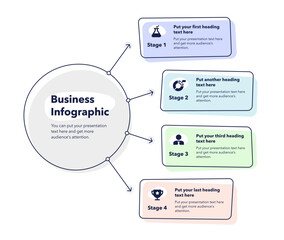 Business infographic with four colorful stages. Slide for business presentation.
