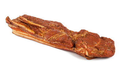 A smoked piece of bacon isolated on a white background
