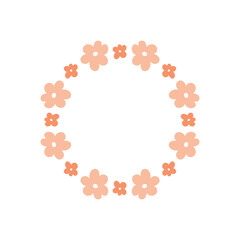 Floral wreath with cute pink daisies isolated on white background. Round frame with flowers. Vector hand-drawn illustration. Perfect for cards, invitations, decorations, logo, various designs.