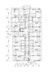 Two level apartment in a multistory building floor plan layout, vector blueprint