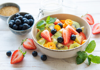 Healthy fresh fruit salad in a bowl