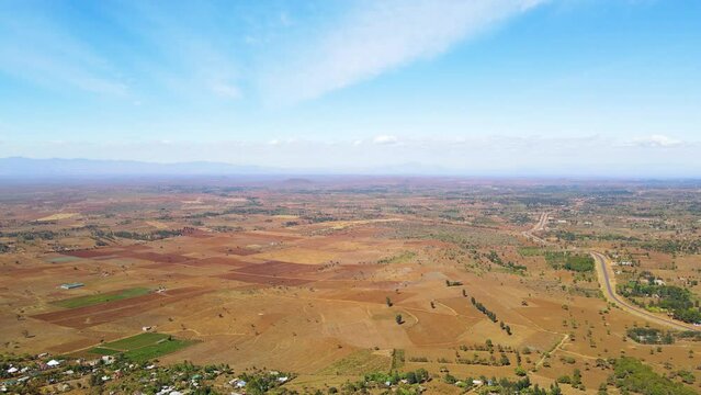 Mount kilimanjaro view . Small settlement of houses with Kilimanjaro background. Kilimanjaro Africa kenya Oloitokitok area.