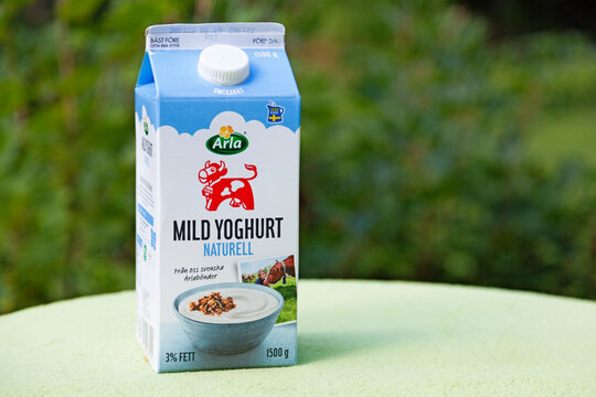 Umea, Norrland Sweden - August 8, 2022: a Swedish package of natural yogurt