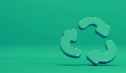 Green recycling symbol against a green background. 3D Rendering