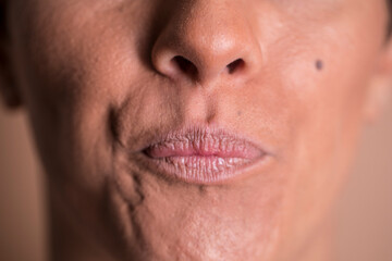 Fototapeta premium Woman lips. Lipstick. Sensual. Face woman. Female. 