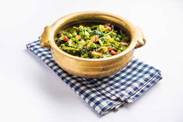 palak matar curry also known as spinach geen peas masala sabzi or sabji, indian food