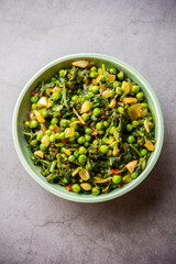 palak matar curry also known as spinach geen peas masala sabzi or sabji, indian food