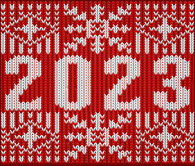 Happy New 2023 year knitted wallpaper, vector illustration