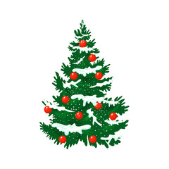Fluffy Christmas tree. There is snow on the branches. Vector illustration