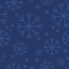 Fototapeta na wymiar Vector seamless pattern with many decorative snowflakes on dark blue background. Winter graphic composition. Sloppy childish sketch. Decorative element for textile print design, holiday wrapping paper