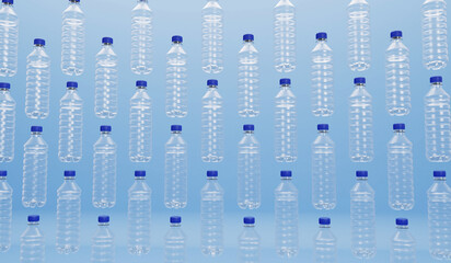 Empty plastic bottles background. Recycling and environment concept. 3D Rendering