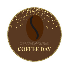 illustration coffee grain on brown color with golden texture and text Coffee day